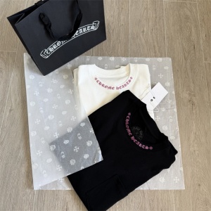 chrome hearts pink neck script long-sleeve pocket t-shirt